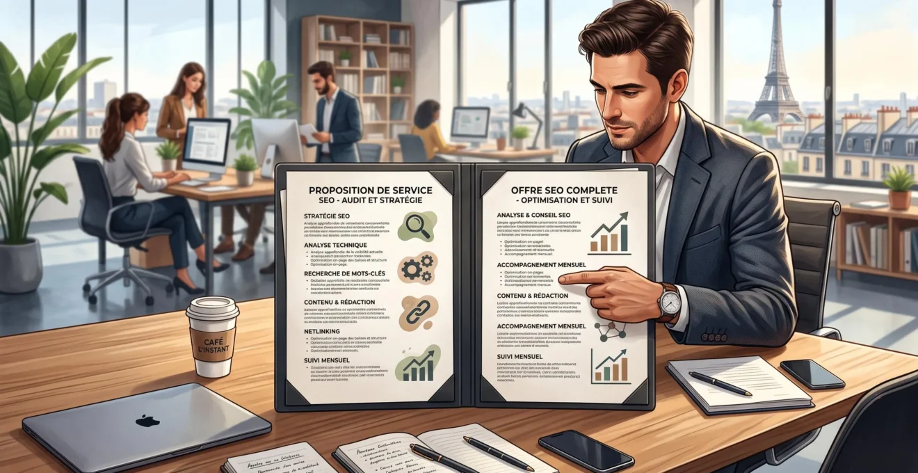 Responsable marketing comparant deux propositions de prestation SEO