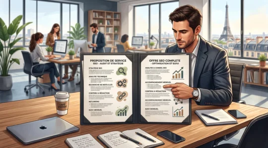 Responsable marketing comparant deux propositions de prestation SEO